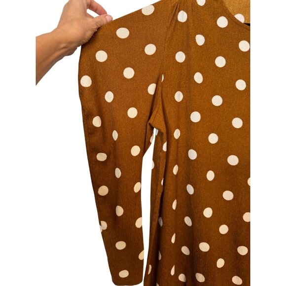2/$30 Zara Trafaluc Large Polka Dot Long Brown/White Mutton Sleeve Dress - Picture 7 of 14